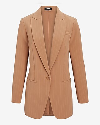 Editor One Button Pinstripe Boyfriend Blazer