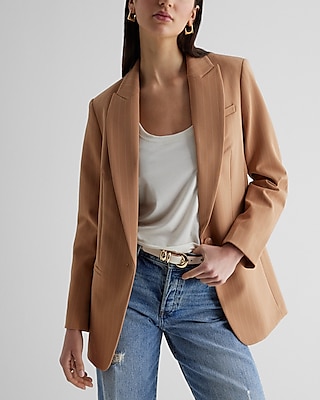 Editor One Button Pinstripe Boyfriend Blazer