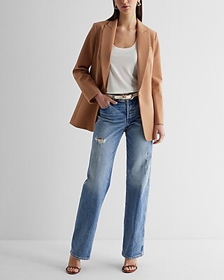 Editor One Button Pinstripe Boyfriend Blazer