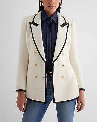Tweed Double Breasted Tipped Novelty Button Blazer | Express
