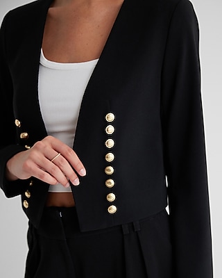 Cropped Novelty Button Jacket