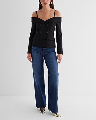 Off The Shoulder Double Breasted Blazer