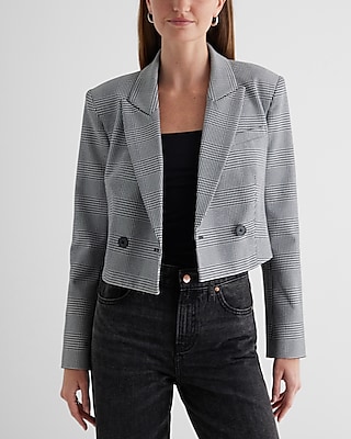 M/L Oversized BLK/YELLOW PLAID Cropped Blazer
