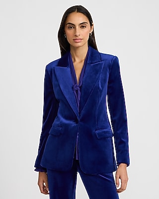 Velvet Long Slim One Button Blazer