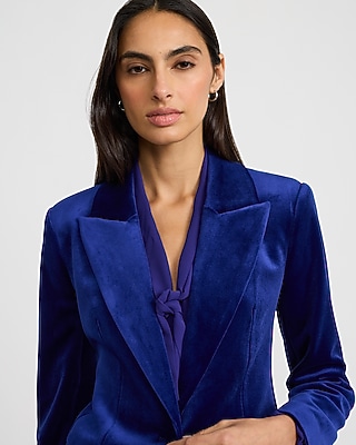 Velvet Long Slim One Button Blazer