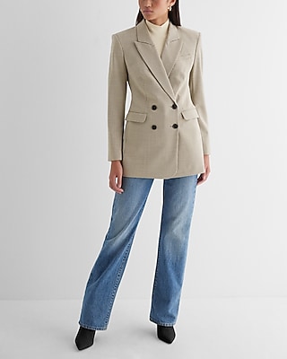 Wool-Blend Houndstooth Double Breasted Blazer