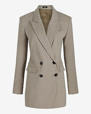 Wool-Blend Houndstooth Double Breasted Blazer