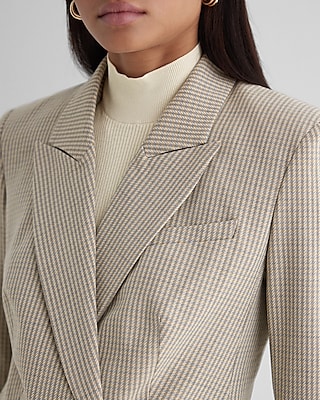Wool-Blend Houndstooth Double Breasted Blazer