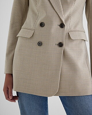 Wool-Blend Houndstooth Double Breasted Blazer