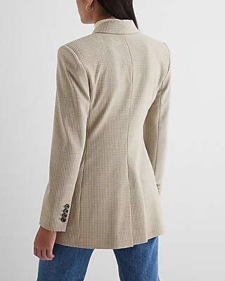 Wool-Blend Houndstooth Double Breasted Blazer
