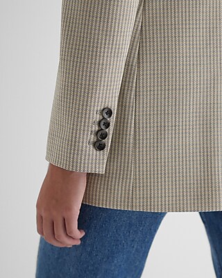 Wool-Blend Houndstooth Double Breasted Blazer