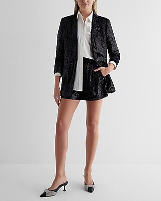 Sequin Open Front Boyfriend Blazer | Express