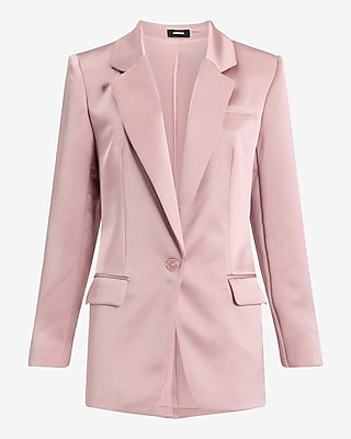 Satin One Button Cinched Boyfriend Blazer