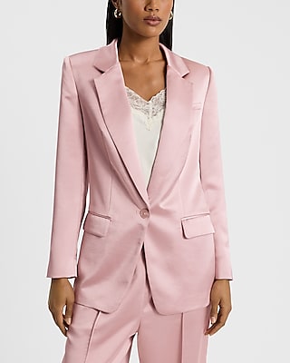 Satin One Button Cinched Boyfriend Blazer