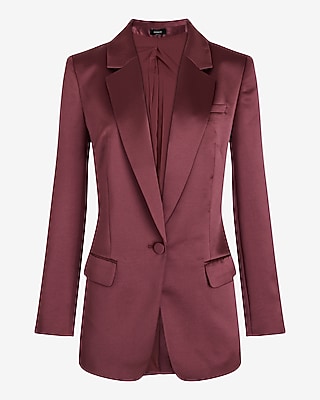 Satin One Button Cinched Boyfriend Blazer