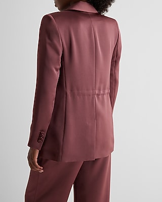 Satin One Button Cinched Boyfriend Blazer