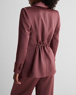 Satin One Button Cinched Boyfriend Blazer