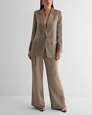 Satin One Button Cinched Boyfriend Blazer