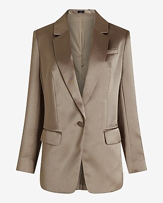 Satin One Button Cinched Boyfriend Blazer