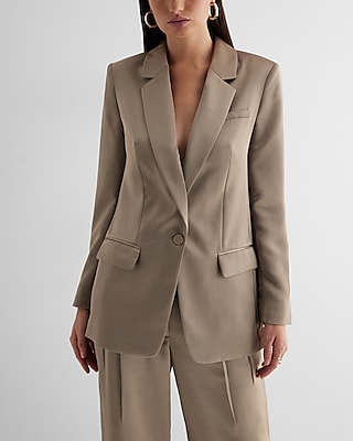 Satin One Button Cinched Boyfriend Blazer
