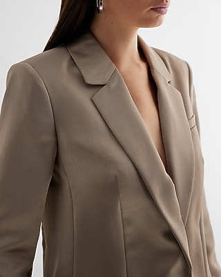 Satin One Button Cinched Boyfriend Blazer