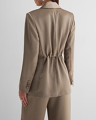 Satin One Button Cinched Boyfriend Blazer