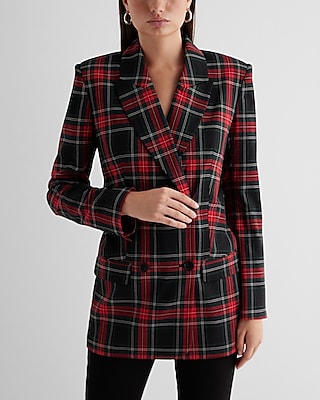 Tartan Plaid Double Breasted Blazer Express