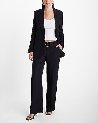 Linen-Blend One Button Cinched Boyfriend Blazer