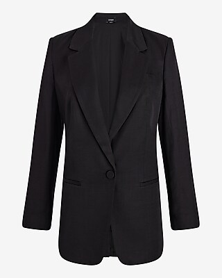 Linen-Blend One Button Cinched Boyfriend Blazer