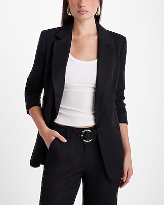 Linen-Blend One Button Cinched Boyfriend Blazer