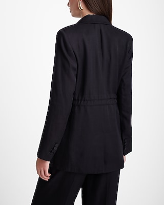 Linen-Blend One Button Cinched Boyfriend Blazer