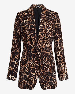 Satin Leopard One Button Boyfriend Blazer