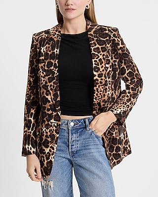 Satin Leopard One Button Boyfriend Blazer