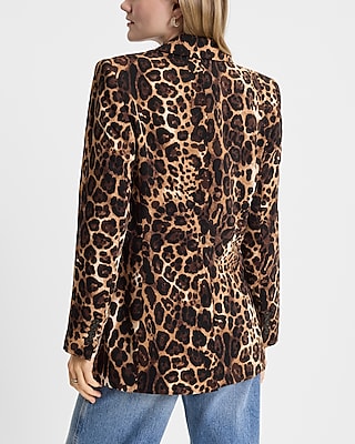 Satin Leopard One Button Boyfriend Blazer