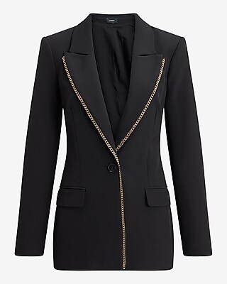 Chain Trim Long Slim Blazer