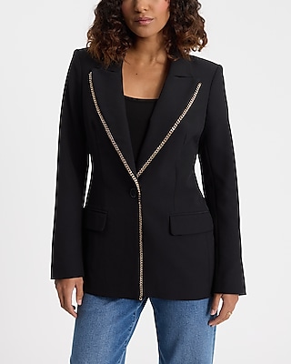 Chain Trim Long Slim Blazer