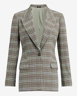 Plaid Long Slim Blazer