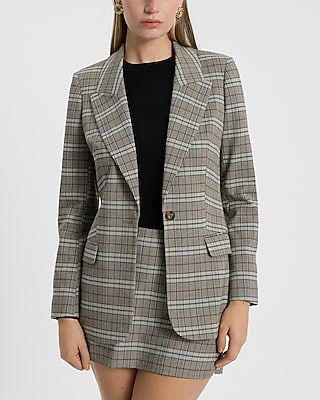 Plaid Long Slim Blazer