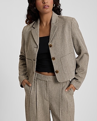 Textured Herringbone Cropped Slim Patch Pocket Blazer | Express