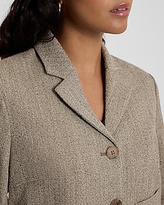 Textured Herringbone Cropped Slim Patch Pocket Blazer