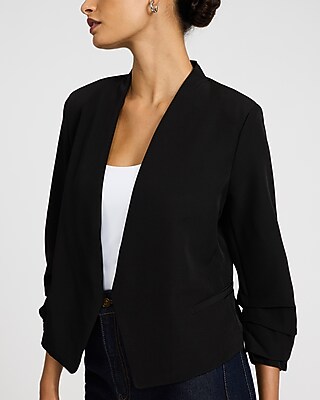 Collarless Elbow Sleeve Blazer - image 3