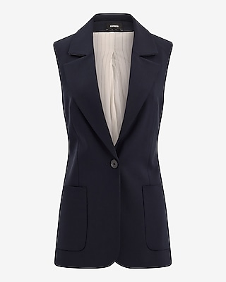 Wool-Blend One Button Sleeveless Blazer