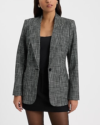 Plaid Long Slim Blazer