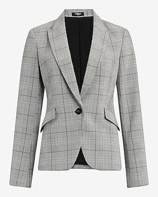 Editor Plaid Fitted One Button Blazer