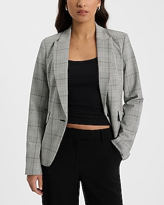 Editor Plaid Fitted One Button Blazer