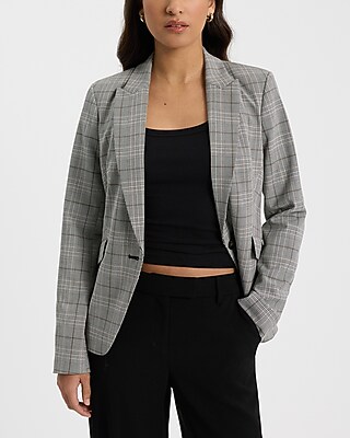 Editor Plaid Fitted One Button Blazer