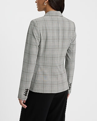 Editor Plaid Fitted One Button Blazer