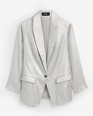 Metallic Silver Oversized Boyfriend Blazer - image 4