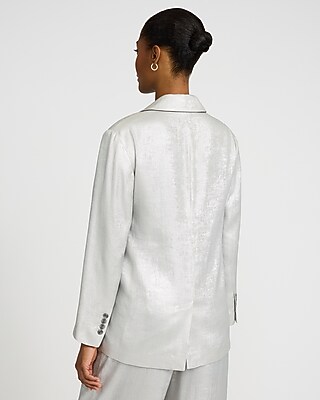 Metallic Silver Oversized Boyfriend Blazer - image 3