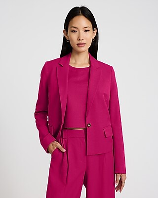 Linen-Blend Cropped Boyfriend Blazer